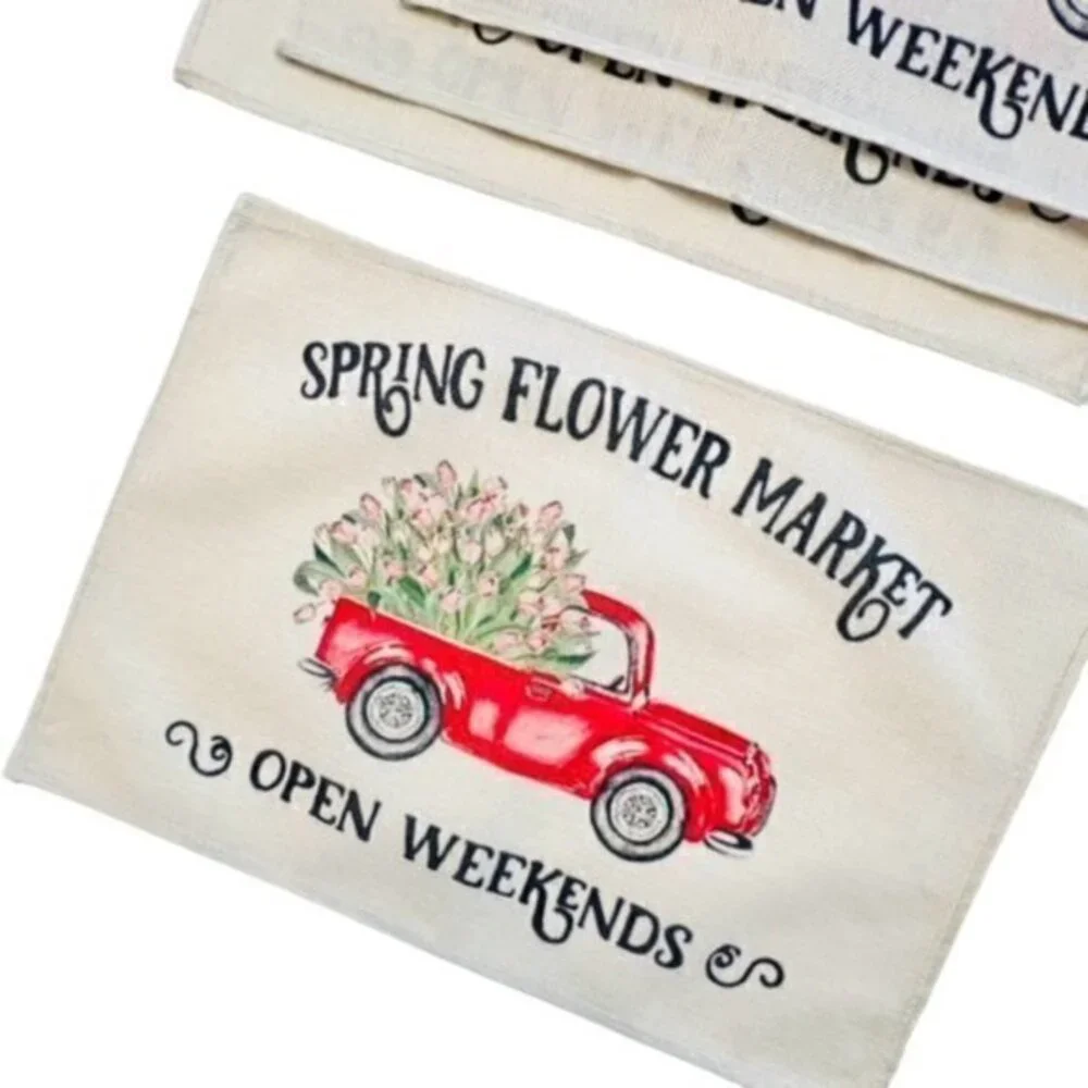 FLOWER TRUCK Table Placemats SPRING Floral Country Farmhouse Home Decor Set Of 4